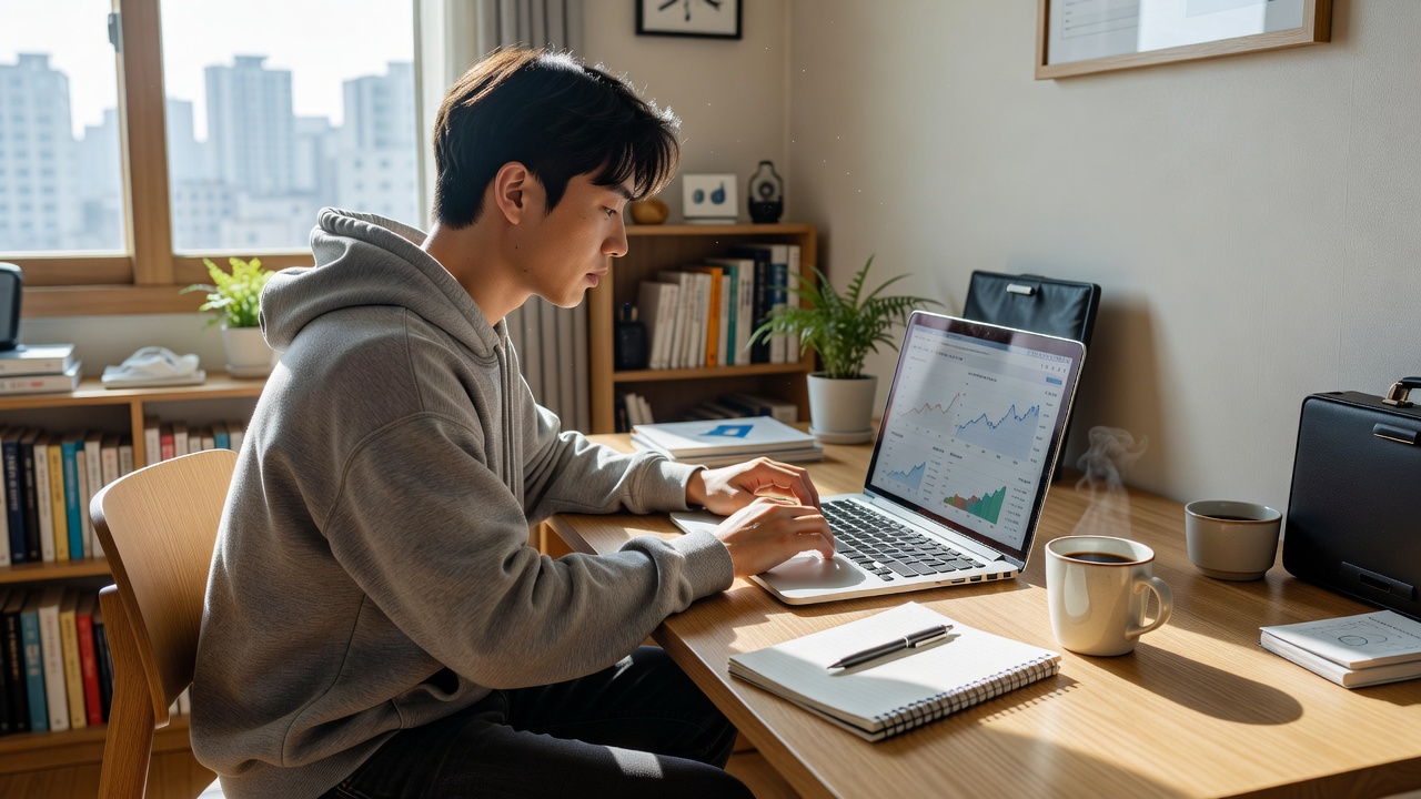 비트코인 ETF 가이드 목차를 확인하는 장면