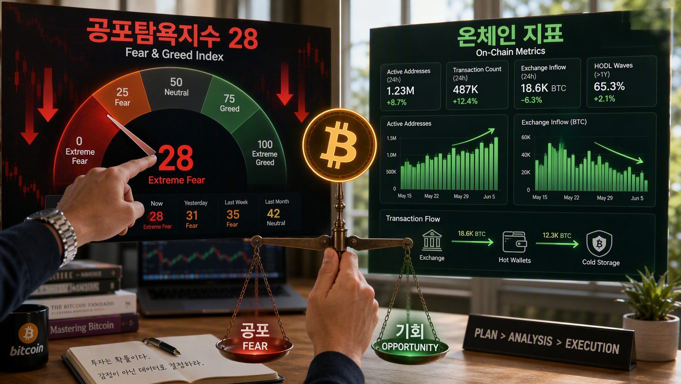 비트코인 매수 타이밍을 온체인 지표와 공포탐욕지수로 비교하는 기준